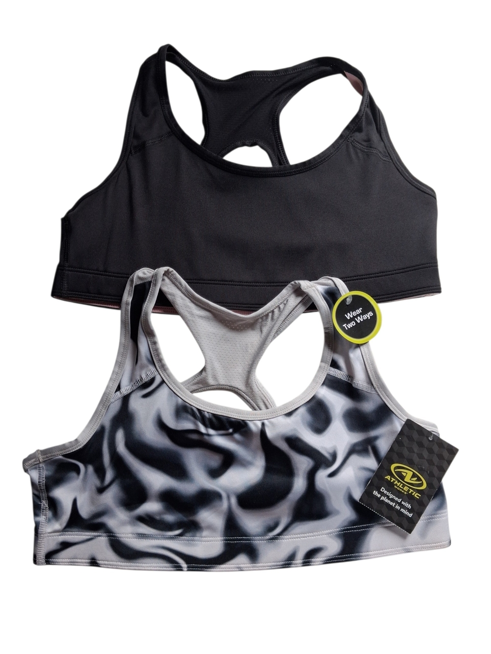 2 Girls Athletic Works Reversible Racerback Sports Bras - Black & Gray Swirl